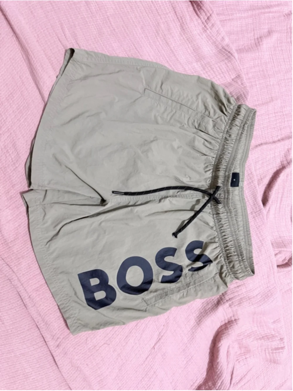 Men's BOSS Army GreenSwim Trunks with Black Logo - Size M EUC